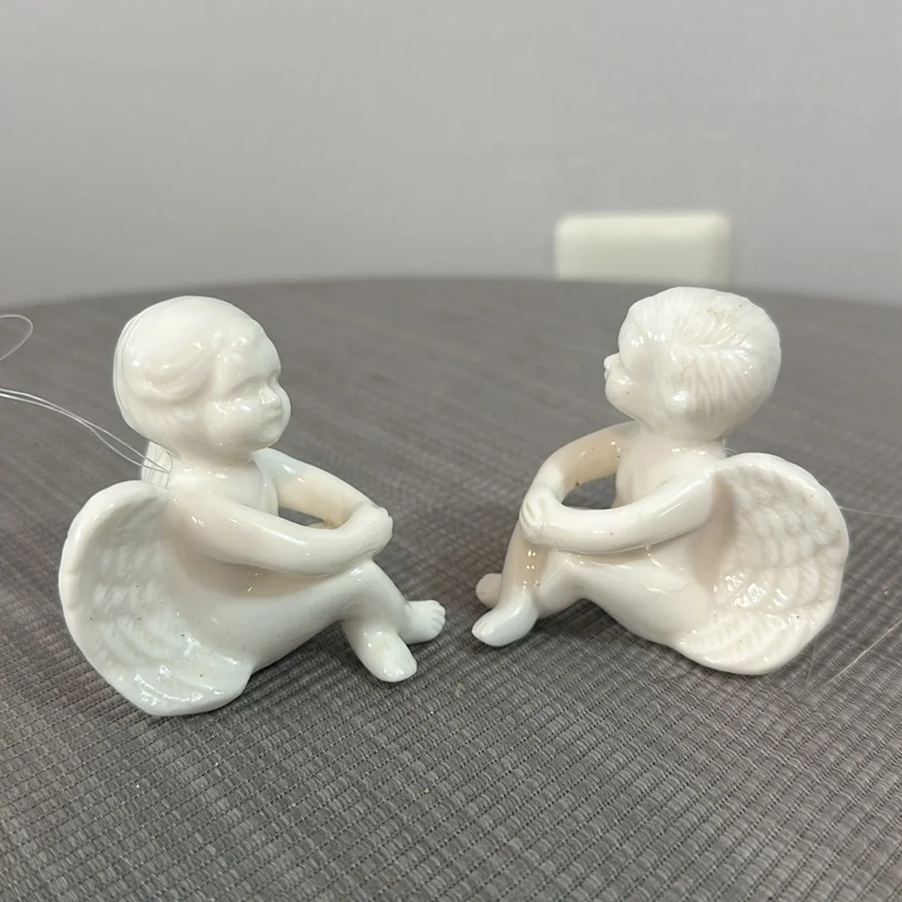 Set of 2 White Ceramic Angels -Vintage Decor